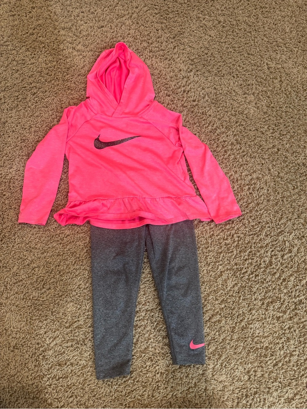 Nike Girls Neon Pink Hoodie with Gray Leggings Set